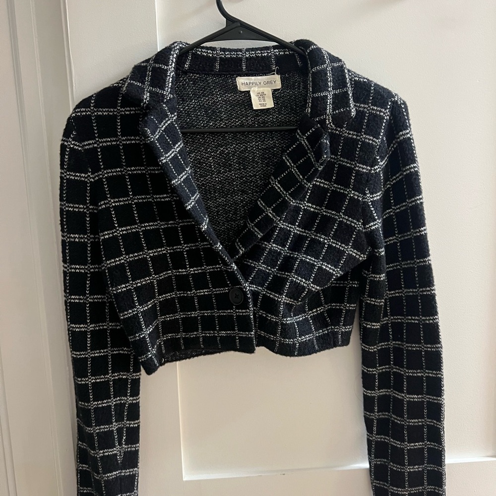 Women's navy and White Checkered cropped sweater